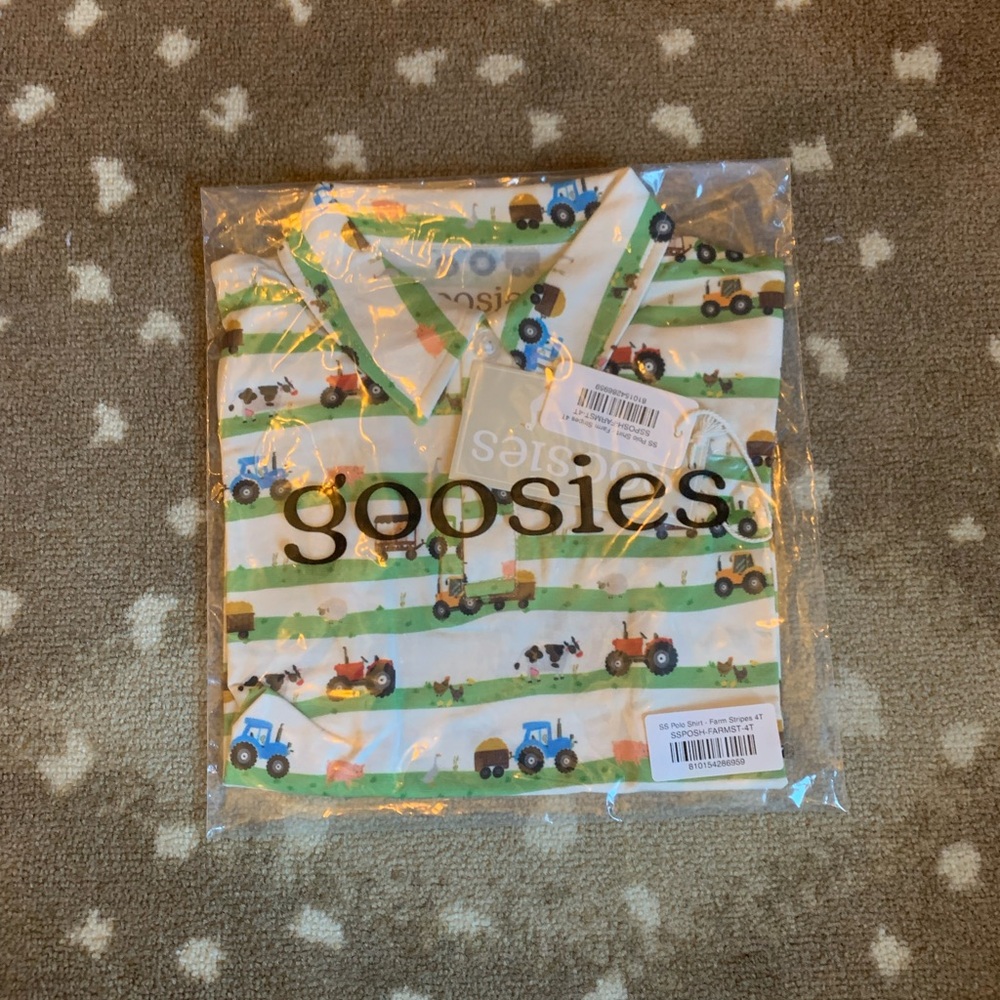BNWT Goosies Short Sleeve Polo Shirt - Farm Stripes Print Size: 4T